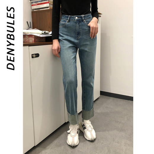 DENYBULES高腰修身直筒蛋卷裤---菜菜美食日记 商品图7