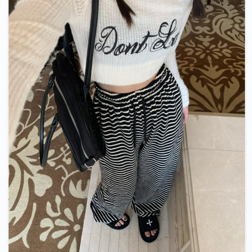 肌理感条纹毛巾裤女2023春新款高腰显瘦宽松垂感直筒阔腿拖地长裤 商品图2