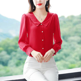 MZSMZ0451 2023春季新款真丝条纹长袖洋气遮肚子衬衣百搭桑蚕丝上衣时尚衬衫