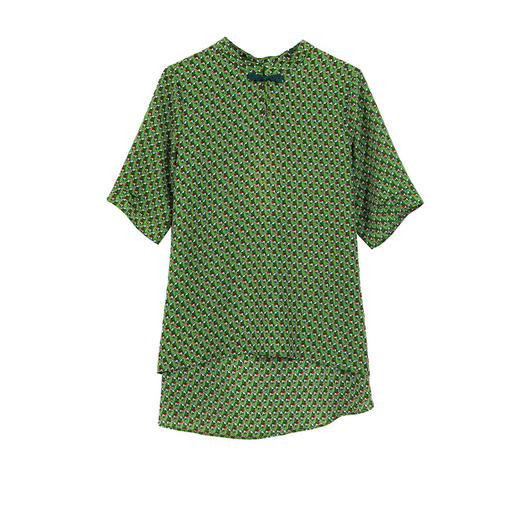 KQL-A83N6882 2023时尚棉质衬衫女装中袖复古民族风衬衫绿色时髦洋气小衫上衣 商品图4