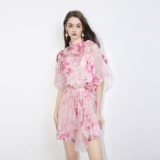 【孤品样衣，不退不换】  【山寺桃花】浪漫简约对丝重工款对丝工艺100桑蚕丝连衣裙 商品图0