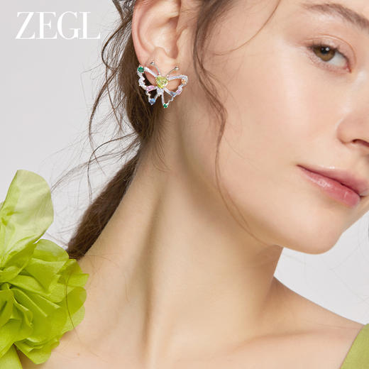 ZEGL设计师春日绽放系列彩色蝴蝶耳环女小众设计感耳钉银针耳饰品 商品图2
