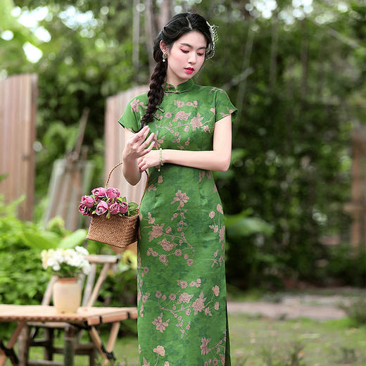 OYCP-230016女装复古旗袍2023年新款女装中国风苎麻印花连衣裙 商品图1