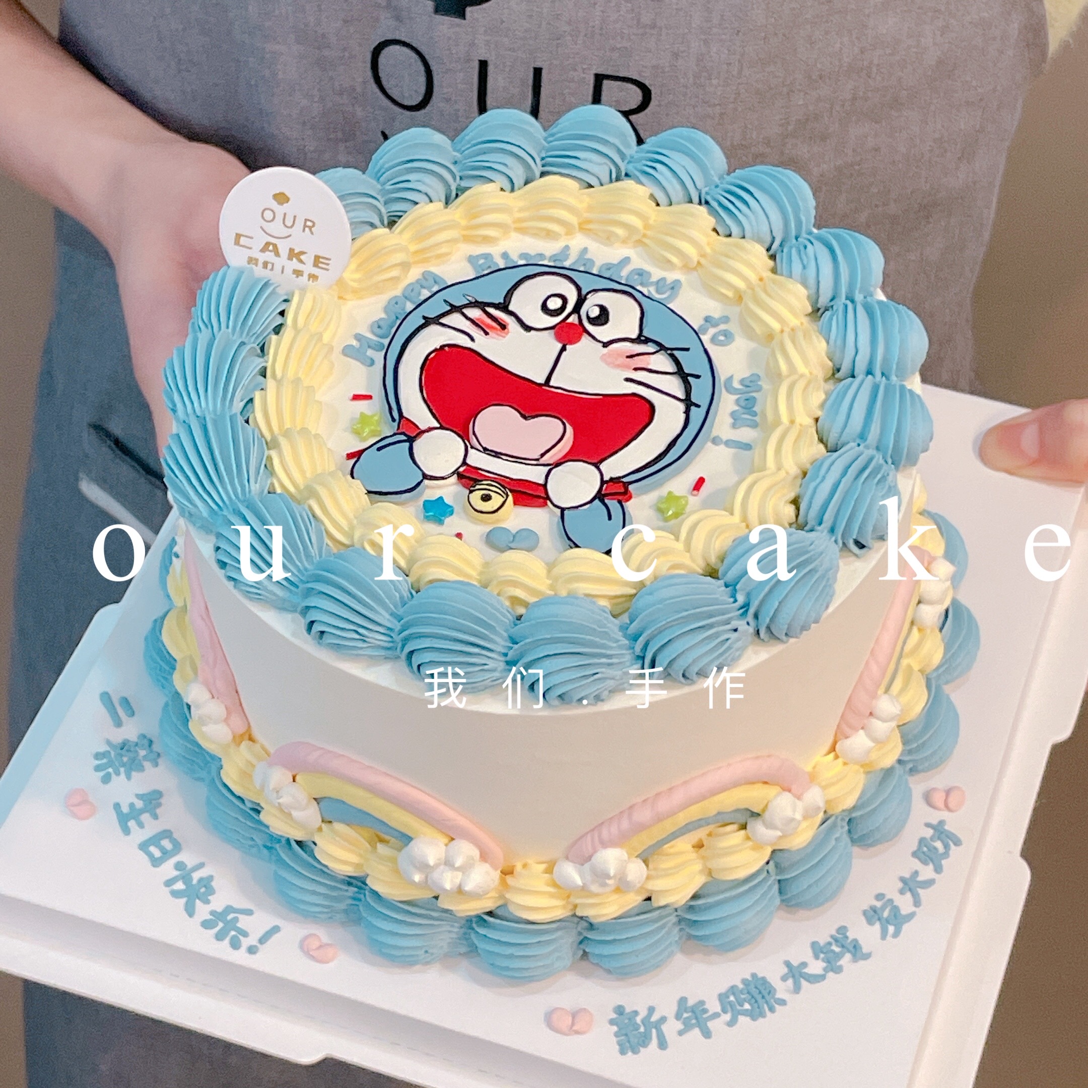 彩虹哆啦A梦/叮当猫/机器猫手绘蛋糕-低糖处理无添加