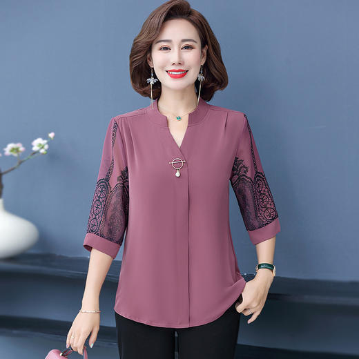 大码中老年打底衫，宽松上衣妈妈装中袖雪纺衫TYWF-A355 商品图5