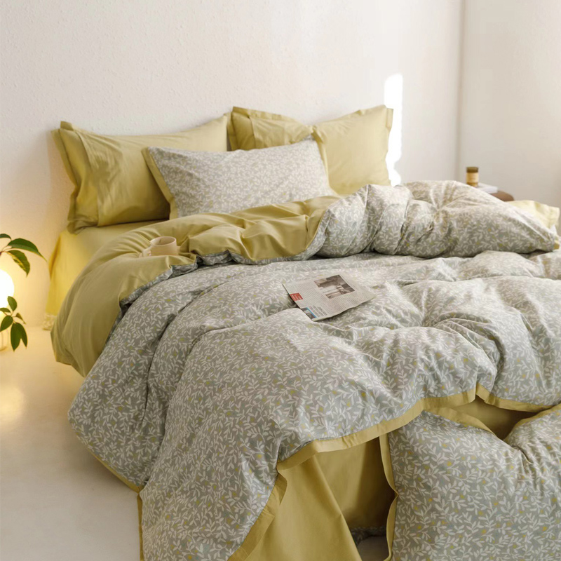 2023新疆精梳棉水洗棉面料北欧风清新叶叶情深四件套
