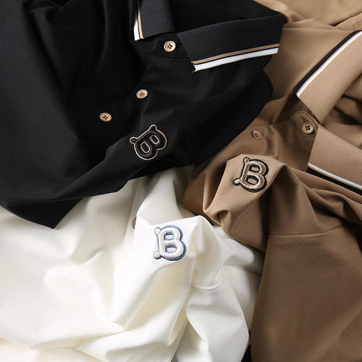 「三款配色！冰丝光珠地面料」夏季薄款冰丝光珠地商务休闲polo衫 男短袖修身刺绣字母白色t恤男上衣 商品图1