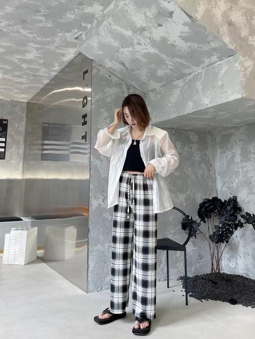 复古风阔腿裤女2023春夏秋季新时髦百搭直筒时尚减龄条纹休闲裤女 商品图2