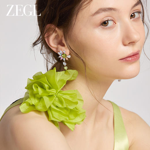 ZEGL设计师春日绽放系列彩色串珠流苏耳环女耳钉银针不对称耳饰品 商品图2