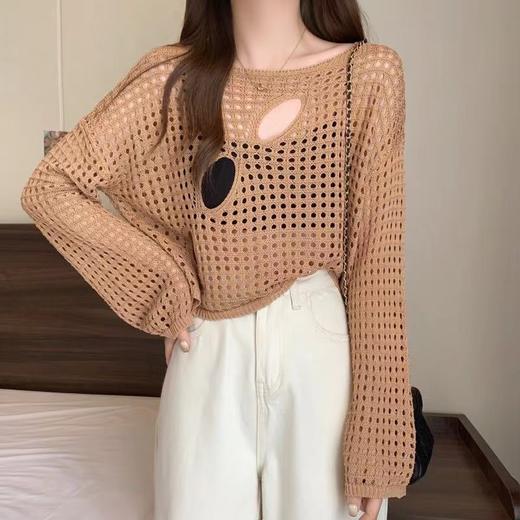 辣妹小香风春季镂空防晒针织衫罩衫休闲风时尚短款长袖上衣 商品图2