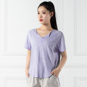 跃牌【禅语梵心系列】宽松透气V领瑜伽服短袖罩衫F2147（不带胸垫）
