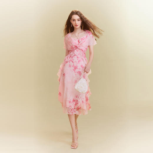 【孤品样衣，不退不换】  【山寺桃花】浪漫简约对丝重工款对丝工艺100桑蚕丝连衣裙 商品图4