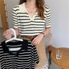 2024夏季新款POLO领条纹针织薄款短袖T恤上衣女衬衫 商品缩略图0