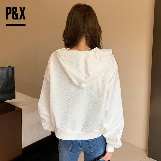 P&X设计师女装 2023春季新款 短款卫衣 连帽宽松 823117786B 白色 商品图3