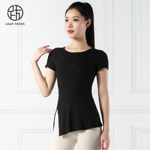 跃牌【禅语梵心系列】下摆侧开叉短袖瑜伽服健身T恤F2144 (不带胸垫） 商品图2