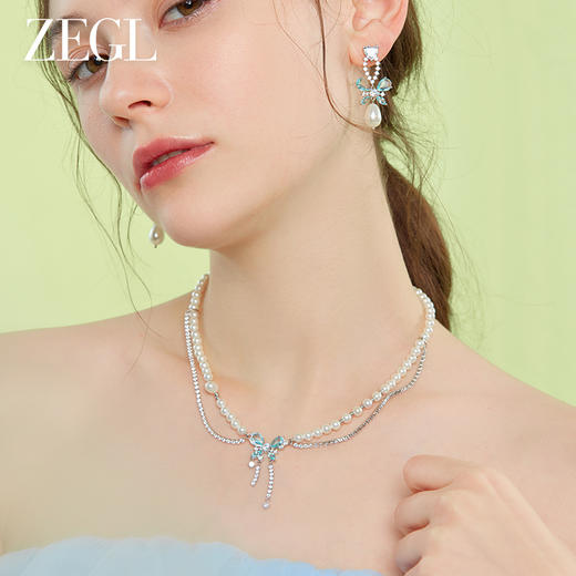 ZEGL设计师薄荷梦蝶系列蝴蝶珍珠双层项链女轻奢小众高级感锁骨链 商品图4