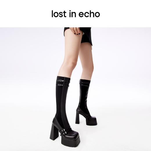 lost in echo中岛美嘉VIVIANO联名款方头水台粗高跟厚底弹力长靴 商品图3