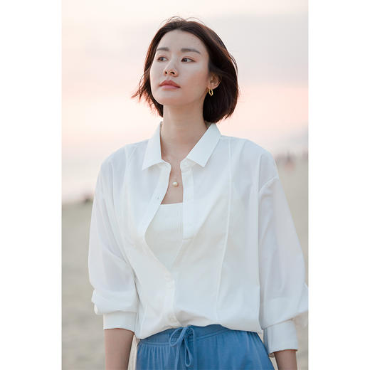 【清爽细腻，随性自由】【春夏必备】夏季新款长袖衬衫女宽松莫代尔衬衣纯色别致上衣 商品图2