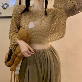 辣妹小香风春季镂空防晒针织衫罩衫休闲风时尚短款长袖上衣