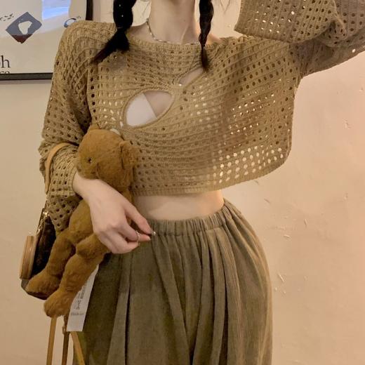辣妹小香风春季镂空防晒针织衫罩衫休闲风时尚短款长袖上衣 商品图0