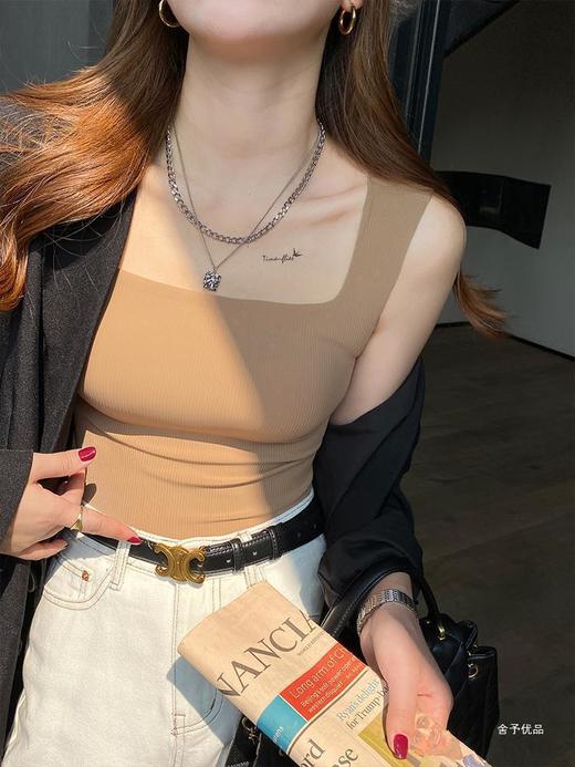 【显瘦百搭！U型美背螺纹背心】自带胸垫防走光新款吊带，内搭外穿防走光背心！无袖薄款上衣打底修身吊带背心内搭带胸垫美背外穿文胸一体内衣无袖上衣 商品图0