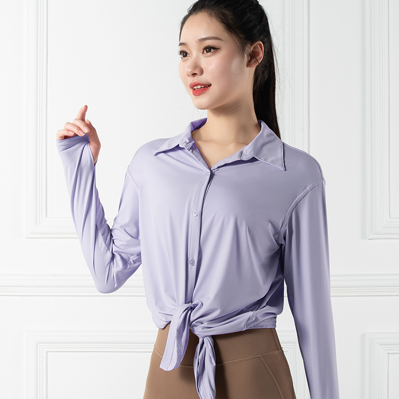 跃牌【禅语梵心系列】凉感防晒衬衫运动外套宽松长款瑜伽服F2164（不带胸垫）