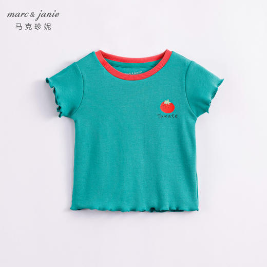 DD马克珍妮新款夏装 女童弹力针织撞色花边短袖T恤230876 商品图3