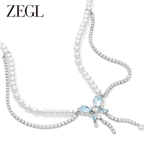 ZEGL设计师薄荷梦蝶系列蝴蝶珍珠双层项链女轻奢小众高级感锁骨链 商品图3