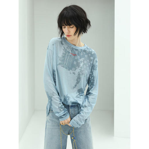 COCOBELLA设计感印花长袖针织T恤宽松休闲亲肤圆领上衣TS100 商品图2