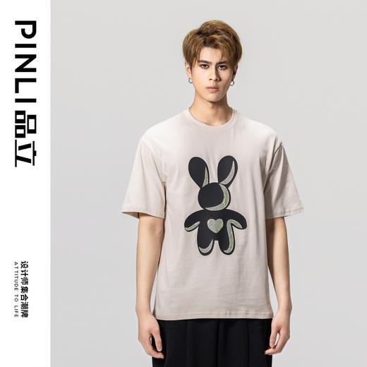 PINLI品立夏季新款纯棉烫钻兔子T恤男士短袖体恤BG231111058 商品图4