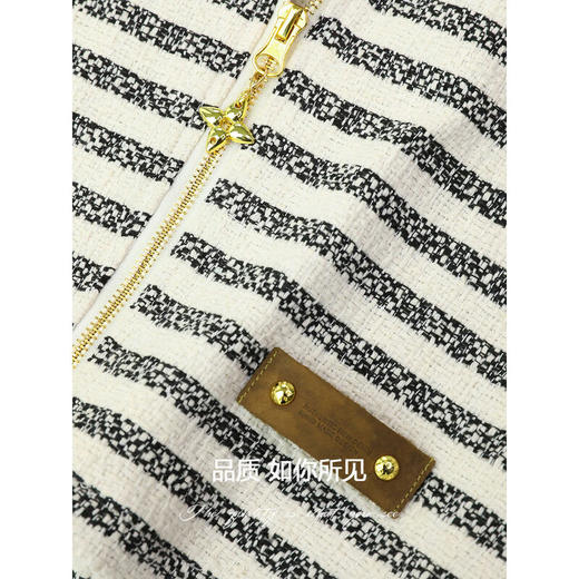 COCOBELLA小香风双开金属拉链短袖外套女质感花呢条纹开衫SC549 商品图2