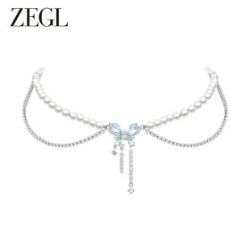 ZEGL设计师薄荷梦蝶系列蝴蝶珍珠双层项链女轻奢小众高级感锁骨链