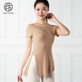 跃牌【禅语梵心系列】下摆侧开叉短袖瑜伽服健身T恤F2144 (不带胸垫）