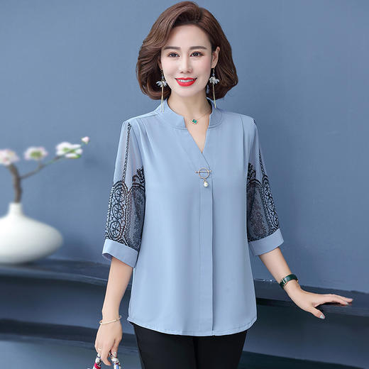 大码中老年打底衫，宽松上衣妈妈装中袖雪纺衫TYWF-A355 商品图4