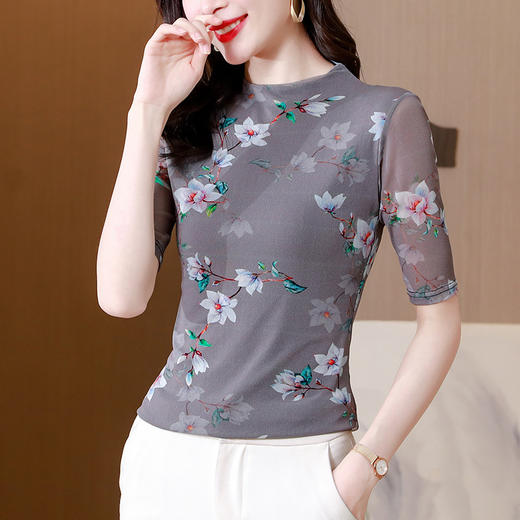 网纱双层打底衫，中袖百搭t恤女上衣KQL-N9872 商品图1