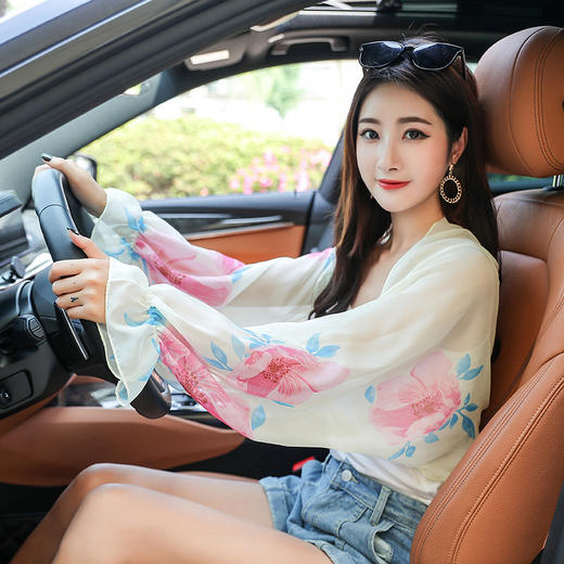 夏季雪纺防晒披肩腰果印花防晒袖套长袖薄款外搭小披肩丝巾女 商品图3