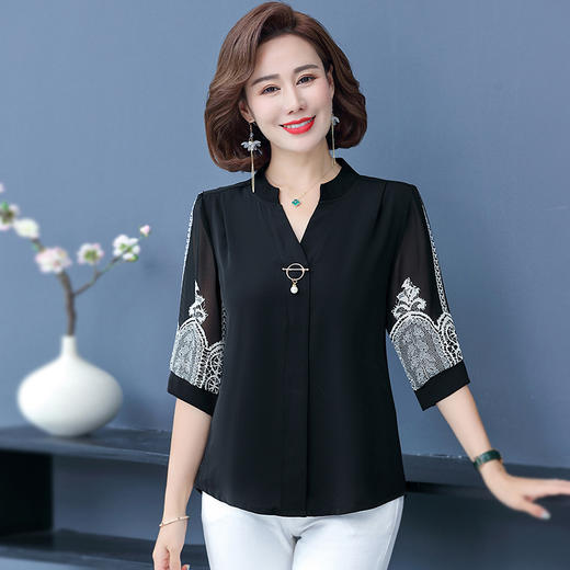 大码中老年打底衫，宽松上衣妈妈装中袖雪纺衫TYWF-A355 商品图7