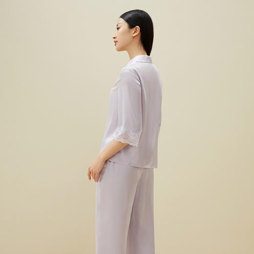 礼物】金三塔真丝睡衣女100%桑蚕丝V领蕾丝边丝滑舒适绸缎家居服衣裤套   YSFAA203（限价款） 商品图1