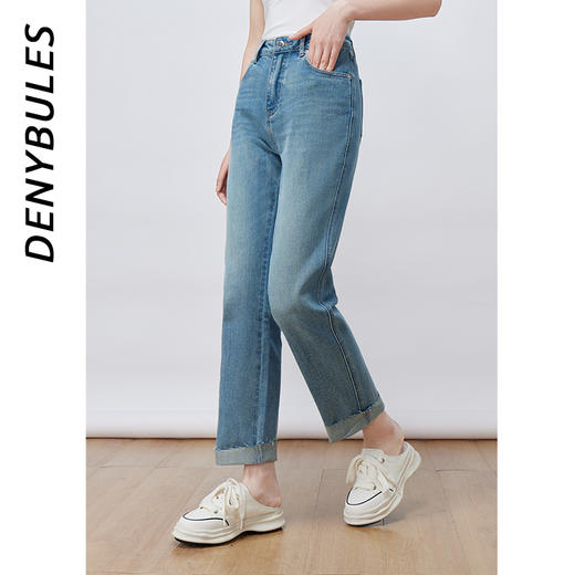 DENYBULES高腰修身直筒蛋卷裤---菜菜美食日记 商品图3