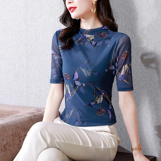 网纱双层打底衫，中袖百搭t恤上衣KQL-N9866中袖 商品图3