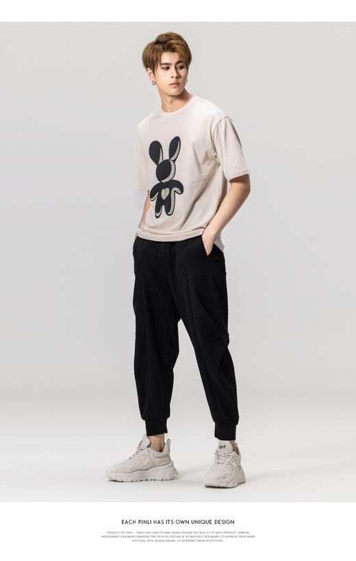 PINLI品立夏季新款纯棉烫钻兔子T恤男士短袖体恤BG231111058 商品图6