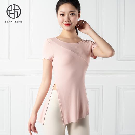 跃牌【禅语梵心系列】下摆侧开叉短袖瑜伽服健身T恤F2144 (不带胸垫） 商品图4