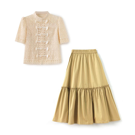 轻奢感重工，水溶花蕾丝盘扣上衣+大摆裙两件套装WLZD-2303108 商品图4