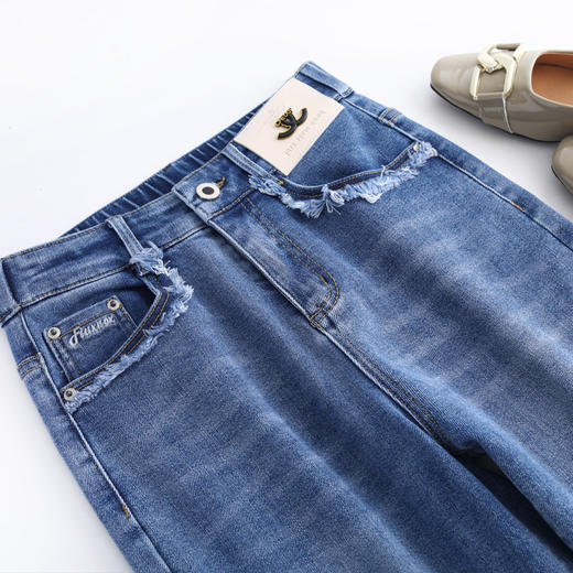 休闲时尚牛仔裤，扣腰宽松修身气质阔腿裤垂感长裤MYX-3281 商品图3