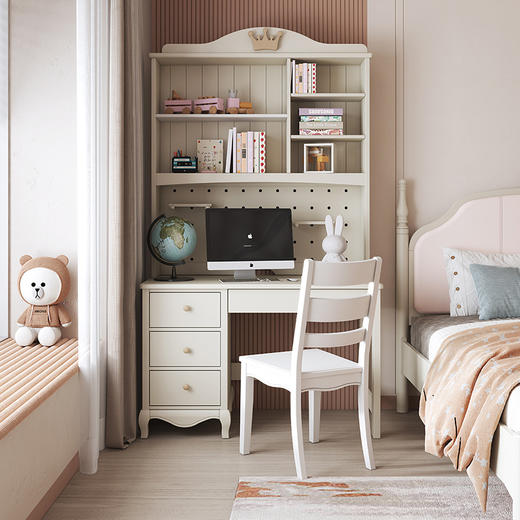 喜梦宝全实木书桌书架一体学习桌卧室简约写字桌电脑桌洞洞板可挂 奇幻城堡 商品图0