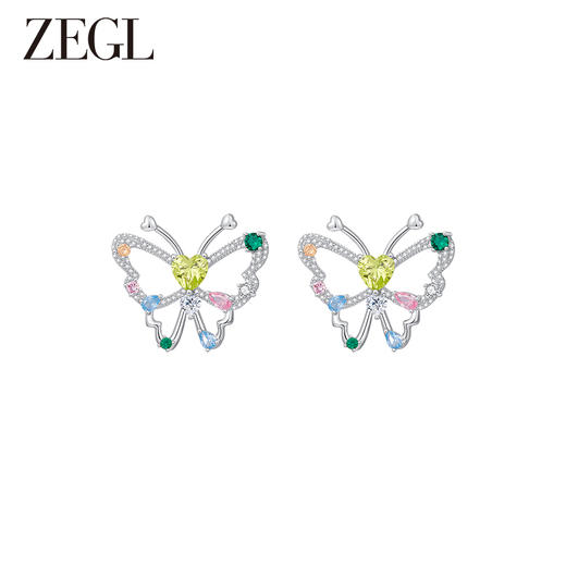 ZEGL设计师春日绽放系列彩色蝴蝶耳环女小众设计感耳钉银针耳饰品 商品图0