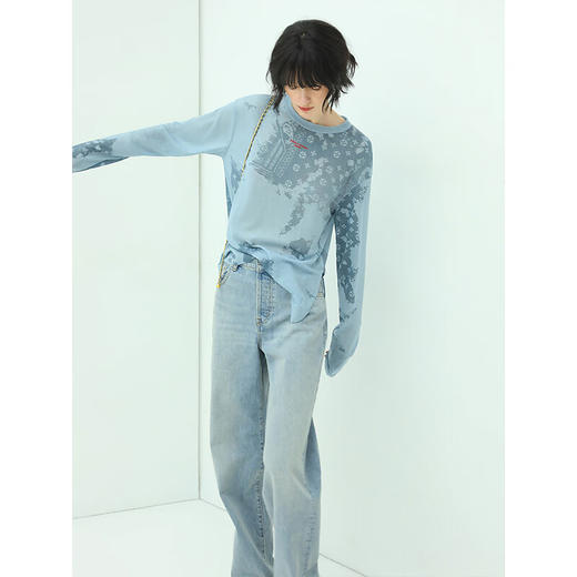 COCOBELLA复古水洗磨白低腰牛仔裤女早秋宽松休闲拖地直筒裤DN73 商品图3