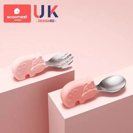 科巢宝宝学吃饭训练勺子婴儿童餐具辅食不锈钢小硅胶短柄叉勺叉子套装 商品图9