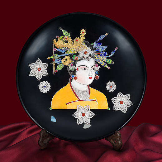 子佩集S999银手工银花丝【银花丝镶宝敦煌仕女】摆件漆器盘大师工坊原创设计2303 商品图0