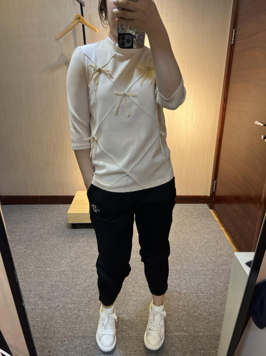 针丝缘春爆款超好看洋气显瘦蝴蝶结气质液态棉超轻上衣3698 商品图0